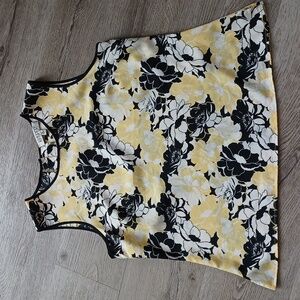 Kasper PL Yellow & Black Floral Sleeveless Career Blouse